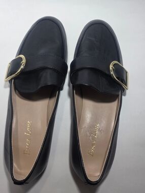 Essex Lane Women’s Black Leather Loafers Size 8M Slip On Buckle Comfort Shoes...